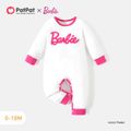 Barbie Baby Girl Letter Embroidered Long-sleeve Jumpsuit White image 1