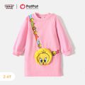 Looney Tunes Toddler Girl Tweety Pocket Design Sweatshirt Dress Pink image 1