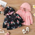 Baby Girl Solid or Floral Print Ruffle Trim Hooded Single Breasted Coat Pink image 2