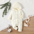Baby Boy/Girl Solid Knitted Hooded Long-sleeve Button Jumpsuit OffWhite image 1