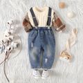 Baby Boy Plaid Long-sleeve Knit Sweater or Ripped Denim Suspender Pants Beige image 2