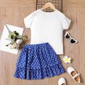 2pcs Kid Girl Figure Print Short-sleeve Tee and Polka dots Layered Skirt Set White image 2