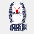 Christmas Family Matching Deer & Letter Graphic Allover Print Raglan-sleeve Thickened Polar Fleece Pajamas Sets (Flame Resistant) DeepSapphireBlue image 2