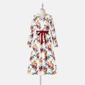 Family Matching Allover Floral Print Rib Knit Long-sleeve Dresses and Colorblock Polo Shirts Sets MAROON image 2