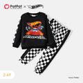 Hot Wheels 2pcs Toddler Boy Plaid Splice Sweatshirt and Elasticized Pants Set Black image 1
