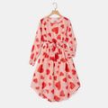 Valentine's Day Mommy and Me Allover Heart & Dots Print Long-sleeve Belted Chiffon Dresses Pink image 2