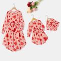 Valentine's Day Mommy and Me Allover Heart & Dots Print Long-sleeve Belted Chiffon Dresses Pink image 1