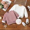 Baby Boy/Girl Thermal Lined Solid Imitation Knitting Long-sleeve Pullover White image 2