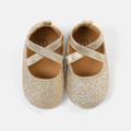 Baby / Toddler Allover Glitter Decor Crisscross Elastic Strap Prewalker Shoes Gold image 3