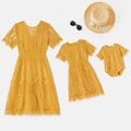 Mommy and Me Yellow Lace Short-sleeve Dresses Yellow image 1
