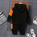 2pcs Toddler Boy Trendy Colorblock Letter Print Hoodie Sweatshirt and Pants Set Black image 2