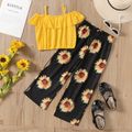 2pcs Kid Girl Flounce Camisole and Floral Print Straight Pants Set Yellow image 5