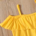 2pcs Kid Girl Flounce Camisole and Floral Print Straight Pants Set Yellow image 2
