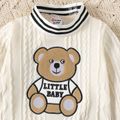 2pcs Baby Boy Bear Embroidered Striped Mock Neck Long-sleeve Cable Knit Sweater and Sweatpants Set OffWhite image 3