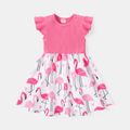 Toddler Gril Flamingo Print Splice Flutter-sleeve Dress Peach image 1