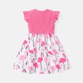 Toddler Gril Flamingo Print Splice Flutter-sleeve Dress Peach image 2