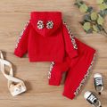 2pcs Baby Girl Leopard Ears Design Heart Graphic Long-sleeve Hoodie and Sweatpants Set Red image 3