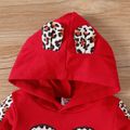 2pcs Baby Girl Leopard Ears Design Heart Graphic Long-sleeve Hoodie and Sweatpants Set Red image 4