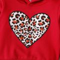 2pcs Baby Girl Leopard Ears Design Heart Graphic Long-sleeve Hoodie and Sweatpants Set Red image 5