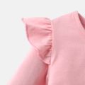 2pcs Baby Girl Cotton Ruffled Long-sleeve Tee and Floral Print Naia™ Leggings Set Pink image 3