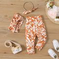 3pcs Baby Girl Allover Plant Print Tie Tube Top and Pants & Headband Set Brown image 1