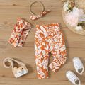 3pcs Baby Girl Allover Plant Print Tie Tube Top and Pants & Headband Set Brown image 2