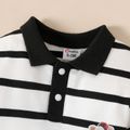 Baby Boy Bear Print Polo Neck Long-sleeve Striped Jumpsuit White image 3