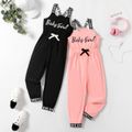 Kid Girl Letter Print Bowknot Design Sleeveless Jumpsuits Pink image 2