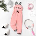 Kid Girl Letter Print Bowknot Design Sleeveless Jumpsuits Pink image 1