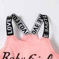 Kid Girl Letter Print Bowknot Design Sleeveless Jumpsuits Pink image 4
