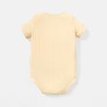 Baby Boy/Girl Short-sleeve Milk & Beer and Letter Print Ribbed Romper Apricot image 2
