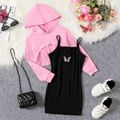 2pcs Kid Girl Butterfly Embroidered Slip Dress and Super Crop Hoodie Set Pink image 1