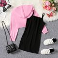 2pcs Kid Girl Butterfly Embroidered Slip Dress and Super Crop Hoodie Set Pink image 2