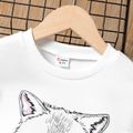 2pcs Kid Girl Cat Kitty Print Long-sleeve Tee and 3D Bowknot Design Smocked Skirt Set White image 4