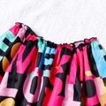 2pcs Kid Girl Letter Print Off Shoulder Long-sleeve Tee and Ripped Denim Skirt Set Pink image 3