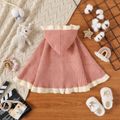 Baby Girl Two Tone Ruffle Trim Hooded Knit Poncho Sweater Pink image 2