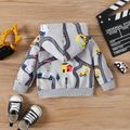 Baby Boy/Girl Allover Construction Vehicle Print Long-sleeve Hoodie Grey image 2