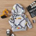 Baby Boy/Girl Allover Construction Vehicle Print Long-sleeve Hoodie Grey image 1