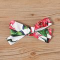 2pcs Baby Girl Bow Front Allover Floral Print Short-sleeve Dress & Headband Set Red image 4