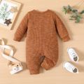 Baby Boy/Girl Brown Rib Knit Long-sleeve Double Breasted Jumpsuit Brown image 2