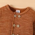 Baby Boy/Girl Brown Rib Knit Long-sleeve Double Breasted Jumpsuit Brown image 3