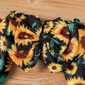 3pcs Baby Girl Ripped Flared Jeans and Allover Sunflower Print Off Shoulder Long-sleeve Bow Front Crop Top & Belt Set Blue image 4