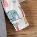 Baby Boy/Girl 95% Cotton Solid Spliced Allover Elephant & Rainbow Print Hooded Long-sleeve Jumpsuit Grey image 3
