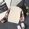 Baby Boy Plaid Long-sleeve Spliced Cable Knit Pullover Sweater Beige image 2