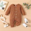 Baby Boy/Girl Brown Rib Knit Long-sleeve Double Breasted Jumpsuit Brown image 1