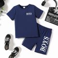 2pcs Kid Boy Letter Print Short-sleeve Tee and Elasticized Shorts Set Blue image 1