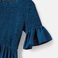 Family Matching Solid Ruffle-sleeve Shirred Tiered Dresses and Colorblock T-shirts Sets Blue image 5