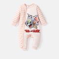Tom and Jerry Baby Boy/Girl Long-sleeve Striped Graphic Spliced Naia Jumpsuit LightPink image 2