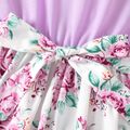 2pcs Kid Girl 3D Butterfly Design Floral Print Splice Mesh Long-sleeve Dress  Belt Light Purple image 4