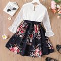 Kid Girl Lace Floral Print Splice Long-sleeve Belted Dress White image 5